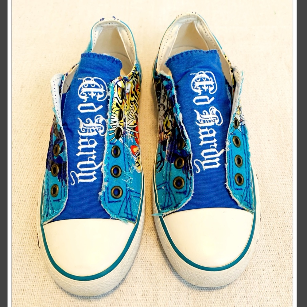 Ed Hardy Blue Tiger slip on sneaker